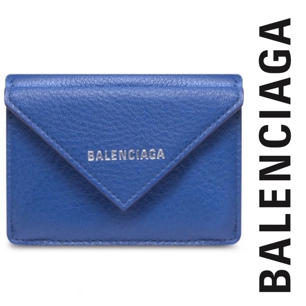 Authentic BALENCIAGA Blue Leather Mini Papier Flap Wallet
